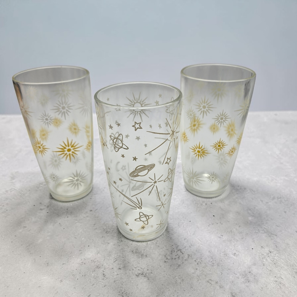 Vintage 1960s Atomic Starburst Space Age Gold Bar Glasses – Anchor Hocking A-12